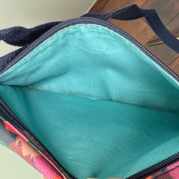 Fossil Keyper Mini Crossbody Navy Multicolored Polka Dot Coated Canvas Bag - Picture 9 of 12